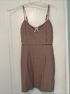 Urban Outfitters Brown and White Gingham Mini Dress